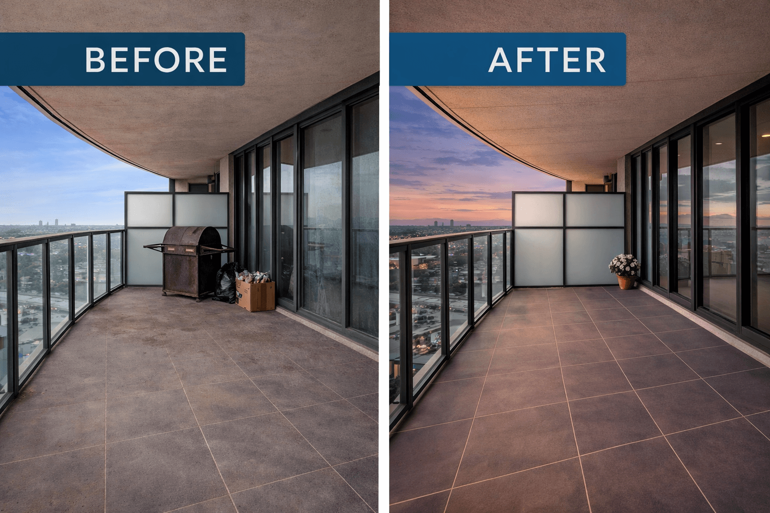 Balcony cleaning before and after