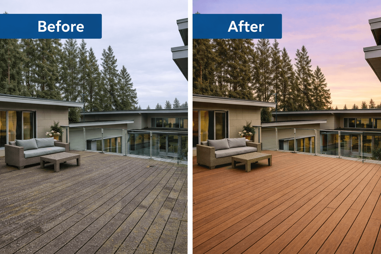 Deck cleaning before and after